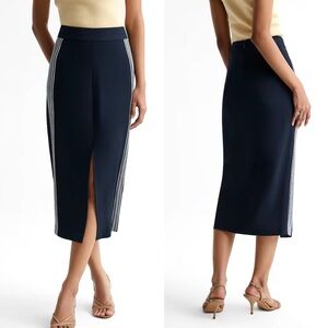 REISS High Rise Midi Pencil Skirt in Navy